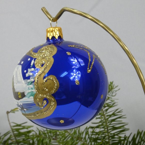 Winter Village Hand Decorated Christmas Ornament 3" Blown Glass Ball**SET OF 6** - Picture 4 of 5